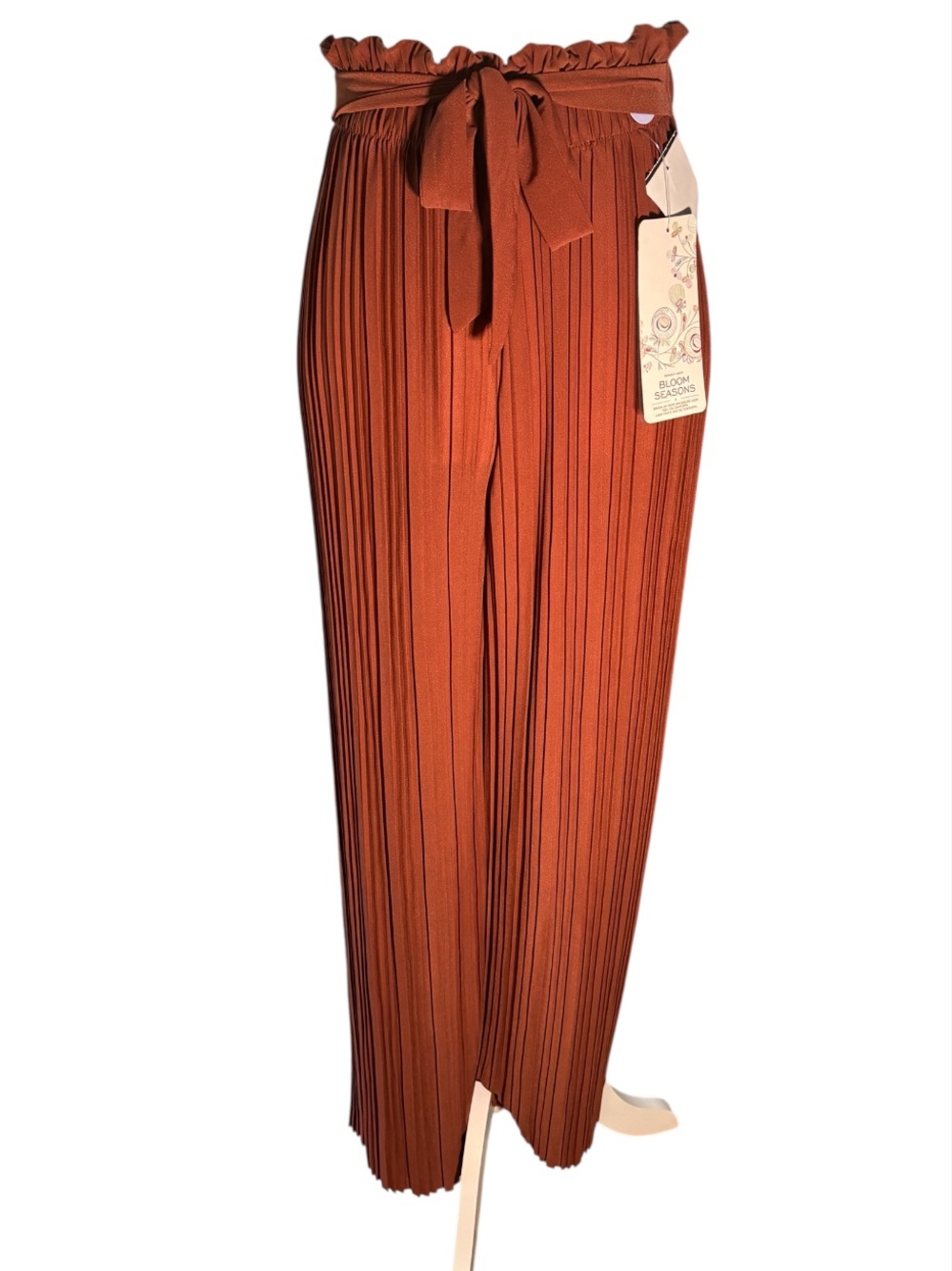 Bloom Seasons Rust Pleated Wide Leg Pants | Paperbag Tie Waist Boho Pants NWT